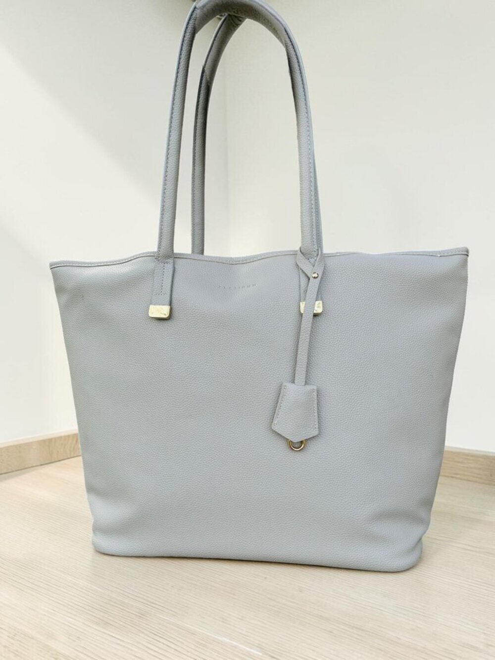 Platinum Gray Leather Laptop Tote Professional & Elegant Gray